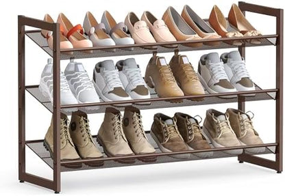 SONGMICS Metal Shoe Rack, 3-Tier Shoe Orgainzer, Holds 9-12 Pairs