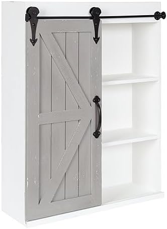 Kate and Laurel Cates Rustic Wall Cabinet; 22 x 28; White and Gray; Farmhouse Wall-Mounted Storage Cabinet