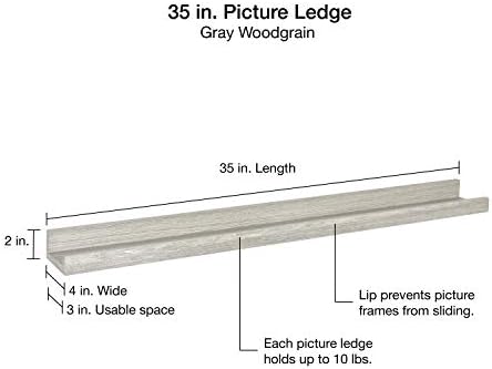 MCS Picture Ledge Shelf, Room Decor Floating Shelf, Gray Woodgrain, 35 Inch
