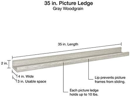 MCS Picture Ledge Shelf, Room Decor Floating Shelf, Gray Woodgrain, 35 Inch
