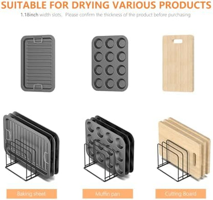 KORRTFID Kitchen Cabinet Organizer, Steel Cookware Holder, Divided Holder with 5 Slots for Skillets Baking Tray and Chopping Board Rack - Baking Pan Holder Storage (2 PCS)