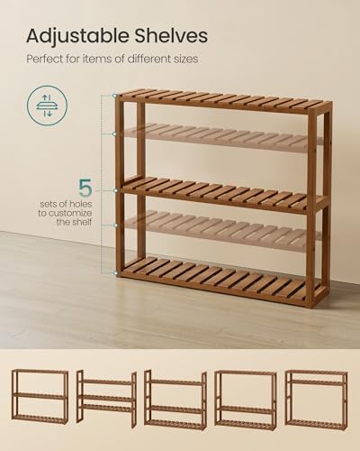 SONGMICS Bamboo Bathroom Shelf, 3-Tier Adjustable Plants Rack