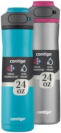 Contigo Cortland Chill 2.0 Vacuum-Insulated Stainless Steel Water Bottle Spill-Proof Lid Preserves Temperature for Hours 24oz 2-Pack Juniper & Dragonfruit Ideal for Travel and Daily Use