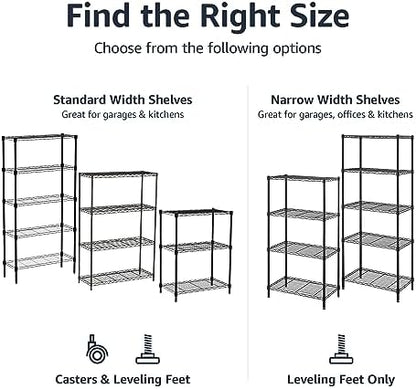 Amazon Basics 3-Shelf Adjustable Heavy Duty Storage Shelving Unit on 2" Wheels, Metal Wire Rack for Garage, Utility Shelving with Leveling Feet, 23.2"L x 13.4"W x 32.75"H, Black