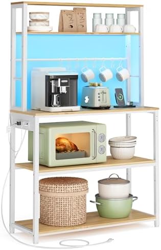 VASAGLE Coffee Bar with LED Lights, 31.5 Inches Bakers Rack