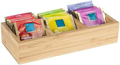 Restaurantware-9.5 x 4.25 x 2 Inch Coffee Condiment Organizer, 1 Rectangle Creamer Organizer - 3 Compartments, Break-Resistant, Bamboo Coffee Accessory Caddy, Won't Chip, For Tea And Sugar Packets