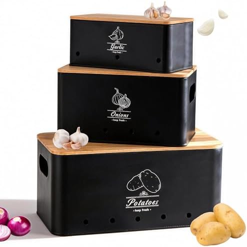 Potato Onion Garlic Storage Bin, Black, Set of 3
