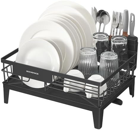 SONGMICS Dish Drying Rack, with Drainboard, Cutlery Holder