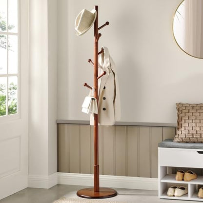 VASAGLE Solid Wood Coat Rack, Free Standing, 8 Hooks, 3 Height Options