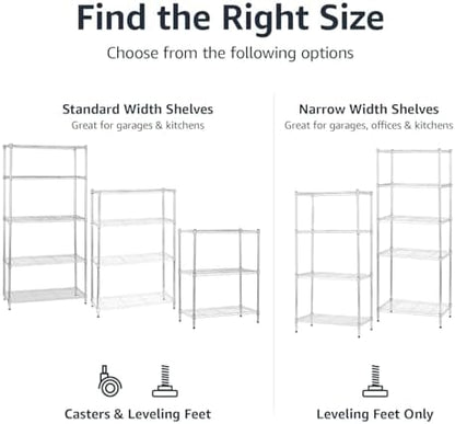 Amazon Basics 3-Shelf Adjustable Heavy Duty Steel Wire Shelving Rack with Chrome Finish, No-Tool Assembly, 250 lbs per Shelf, 23.2" L x 13.4" W x 30" H