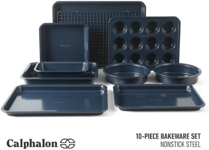 Calphalon Legacy 10-Pieces Nonstick Bakeware Set PFOA-Free, Baking Sheet Set, Baking Pans Set, Carbon Steel Bakeware Pans Collection, High-Heat Oven Safe, for Cookies, Cakes, and Muffins -Navy Blue