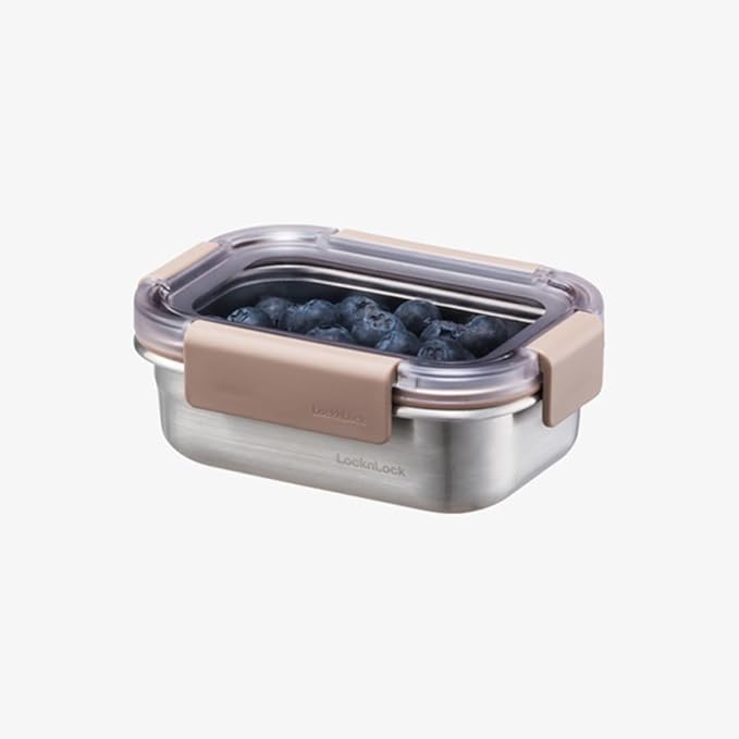 LocknLock Stainless Steel Food Storage Container - Airtight, Leak-proof, Stackable (310ml x 3) | Modular Design for Meal Prep, Lunch, Freezer & Dishwasher Safe