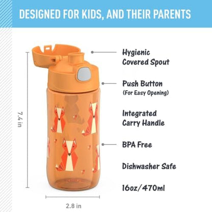 THERMOS FUNTAINER 16oz Plastic Bottle with Spout Lid, Fox Friends