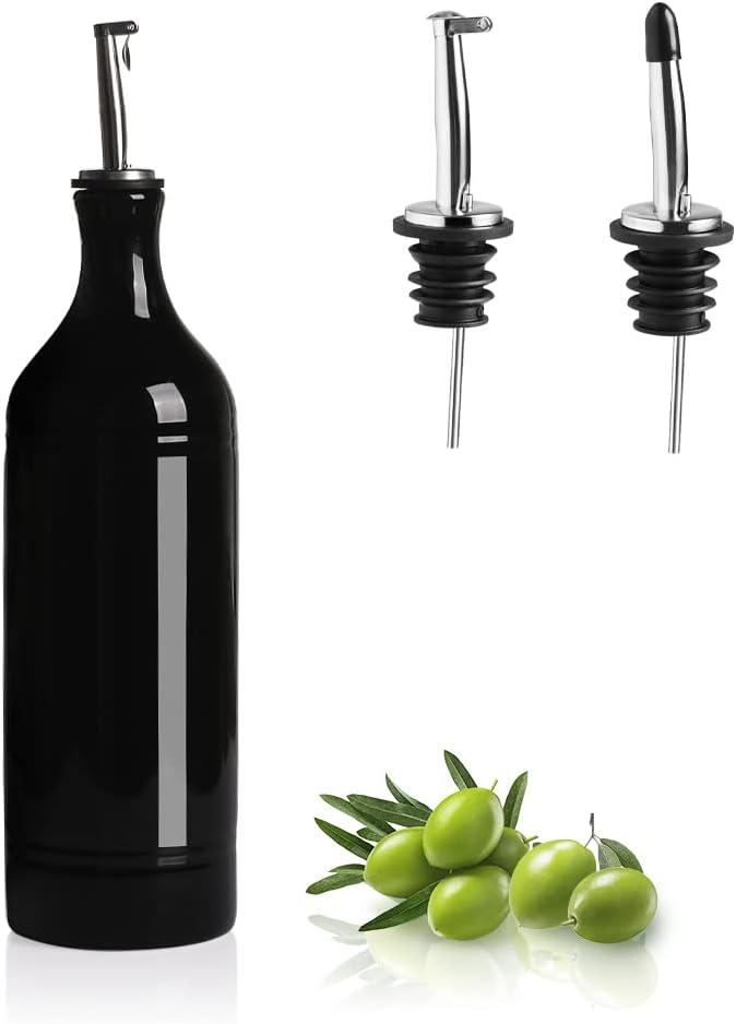 Sweejar Large Ceramic Olive Oil Dispenser Bottle, Opaque Oil Cruet Protects to