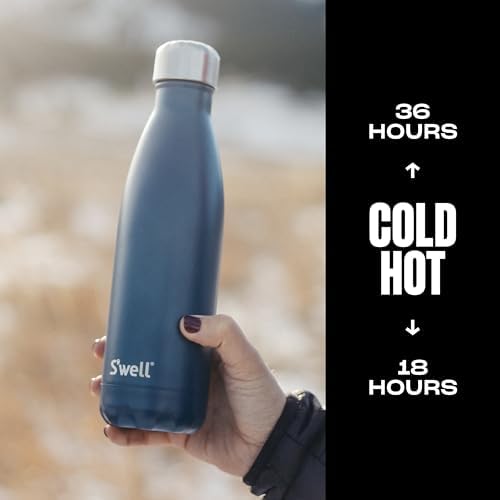 S'well Stainless Steel Water Bottle - 17 Fl Oz - Blue Suede Triple-Layered Vacuum - Double Wall Bottles Keep Drinks Cold for 36 Hours and Hot for 18 - Great for Travel, Hiking, Camping, 17 fl oz