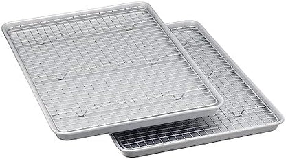 Amazon Basics Ceramic Nonstick Baking Sheets & Cooling Rack Set, Dishwasher Safe, Oven Safe, Half Sheet Size, Gray, 2-Pack