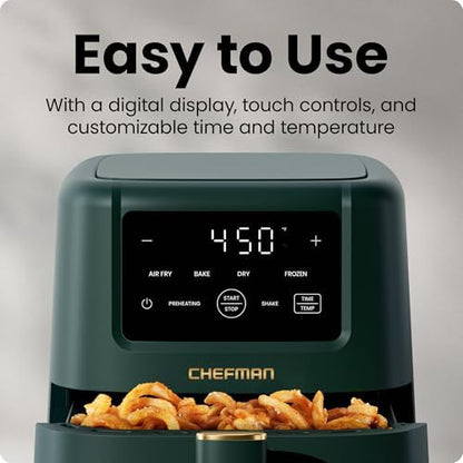 Chefman Compact Air Fryer 3.5 QT - Slim Design Fits Small Kitchens, 4-in-1 Air Fry, Bake, Dehydrate, Frozen, 450°F Max Temp, Narrow Footprint Saves Counter Space, Nonstick Ceramic, Dishwasher-Safe