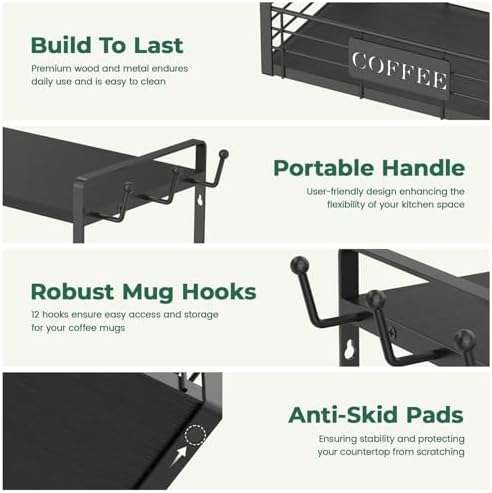 EsLuker.ly Coffee Mug Cup Holder Tree Bar Station Organizer, 2 Tier Black