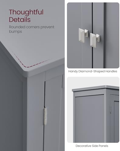VASAGLE Bathroom Floor Storage Cabinet with 4 Doors, Dove Gray,