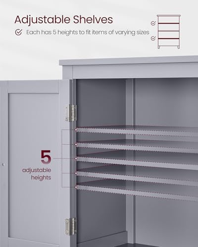 VASAGLE Bathroom Floor Storage Cabinet with 4 Doors, Dove Gray,