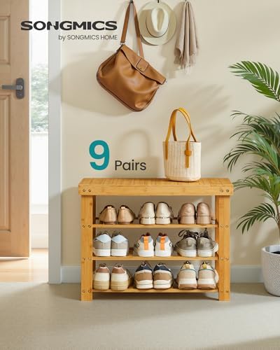 SONGMICS Shoe Rack Bench, 4 Tier Bamboo, 11.3 x 27.6 x 20.5 Inches