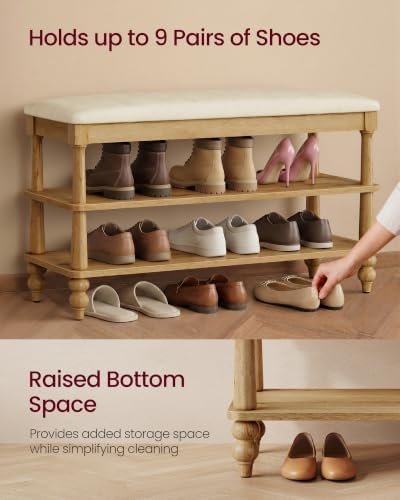 VASAGLE 2-Tier Shoe Bench, Wooden Entryway Bench, 31.5 Inches Width