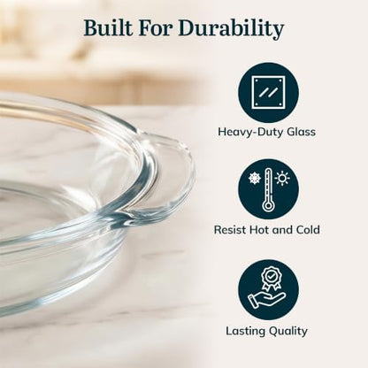 Libbey Baker’s Premium 2 Piece Glass Pie Plate, Stackable, Space Saving Casserole Dish Set with Lids, Glass Baking Dish Set for Fruit Pies, Quiches