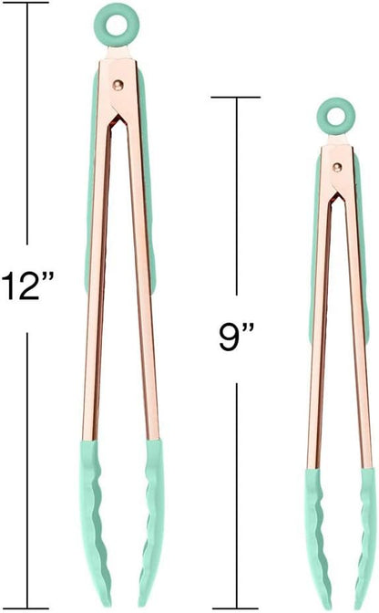 COOK WITH COLOR Stainless Steel Silicone Tipped Kitchen & BBQ Tongs Set, 2 Pc Tongs, Green