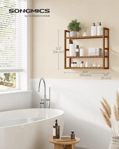 SONGMICS Bamboo Bathroom Shelf, 3-Tier Adjustable Plants Rack
