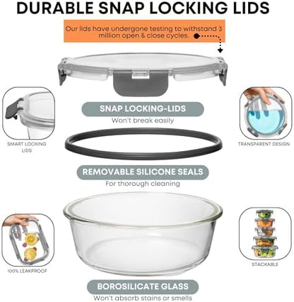 Razab 30 PC Glass Food Storage Containers with Lids - Reusable Glass Meal Prep Containers for Lunch and Leftovers - Airtight & Leakproof Snap Locking Lids - Oven, Freezer, Microwave & Dishwasher Safe