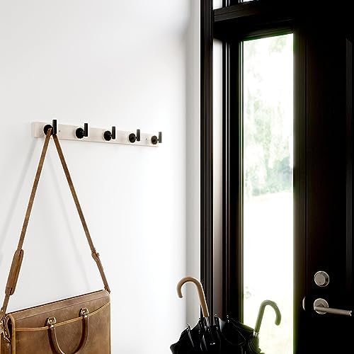 Franklin Brass Post (1-Pack) 27' Coat Rack Wall Mount White Hat Rack with 5 Hooks Mounted Hanging Hook Rail for Clothes, Towels, Purses, Bags, Kitchen, Entry, Closet Organization B48031K-480-R