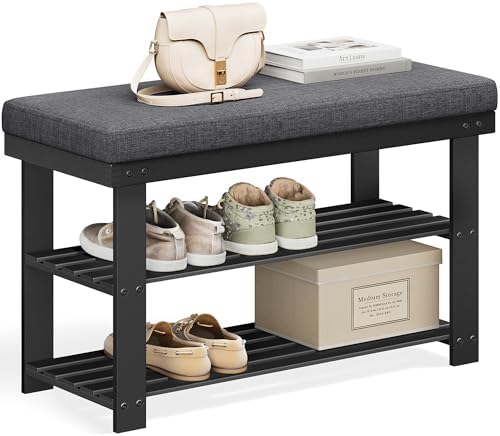 SONGMICS Bamboo Shoe Bench, 3-Tier Shoe Rack, 11.9 x 28.3 x 19.2 Inches