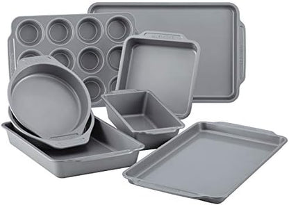 Farberware Nonstick Bakeware Set Includes Cookie Sheets/Baking Cake Muffin and Bread Pan, 8 Piece, Gray