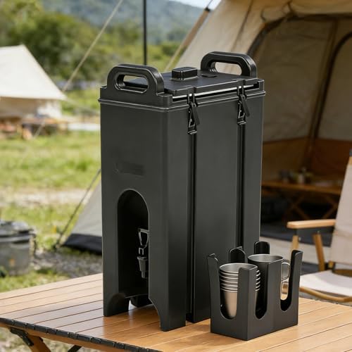 Insulated Beverage Dispenser 5 Gallon Set of 2, Food-grade LLDPE Hot and Cold Beverage Server, Thermal Drink Dispenser with Two-Stage Faucet Handle for Restaurant, Included Cup Holder