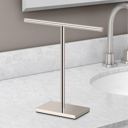 Gatco 1444PN, Modern Rectangle Base Freestanding Countertop Towel Holder, Polished Nickel / 10.50" W x 11.13" H T-Shape Style Countertop Hand Towel Holder for Bathroom, Kitchen/Fingertip Towel Rack