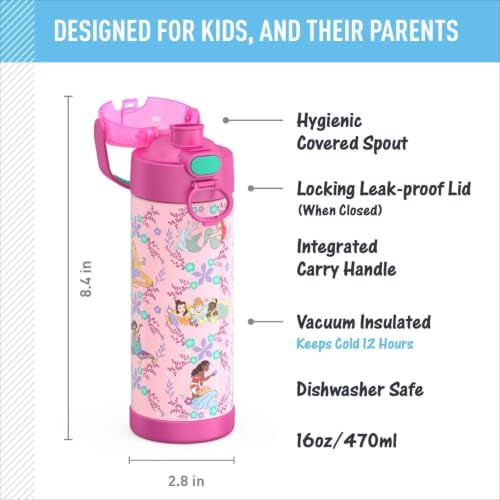 THERMOS FUNTAINER Water Bottle with Spout, 16oz, Princess