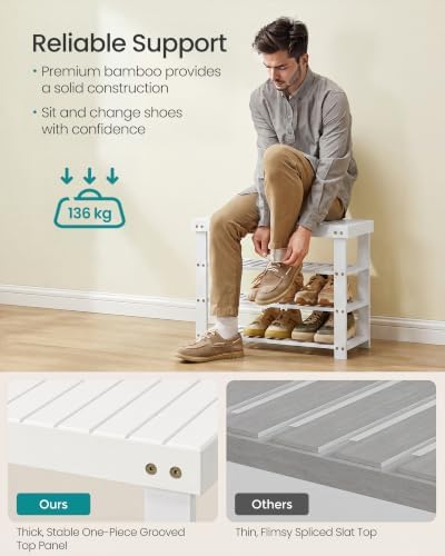 SONGMICS Bamboo Shoe Bench with Seat, 11.3 x 27.6 x 20.5 Inches
