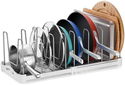 EVERIE Adjustable Bakeware Organizer Pot Lid Holder Rack for Pots, Cake Molds, Cutting Boards, Mats, Cookware, GS02SS, Pack of 2
