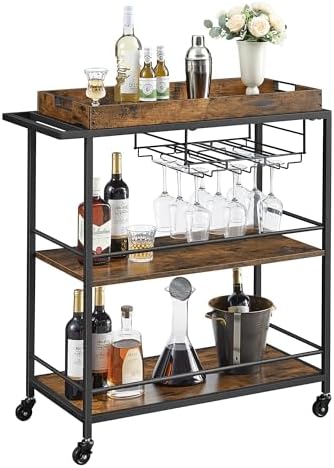 VASAGLE 3-Tier Kitchen Serving Cart with Removable Tray, on Wheels