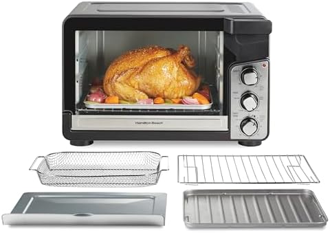 Hamilton Beach Easy View XL Toaster Oven with Sure-Crisp® Air Fry, 6 Slice Capacity, Black with Stainless Steel Accents, R31460 (Renewed)