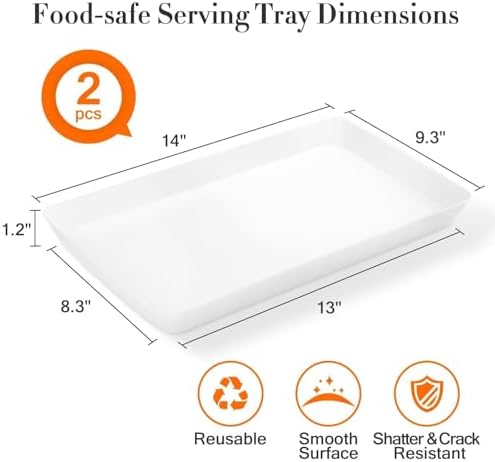 WOWBOX 2 pcs Serving Tray for Entertaining, Serving Platters for Fruit, Cookies, Dessert, Snacks, Reusable Plastic Trays for Serving Food and Pantry Organization in Kitchen & for Parties