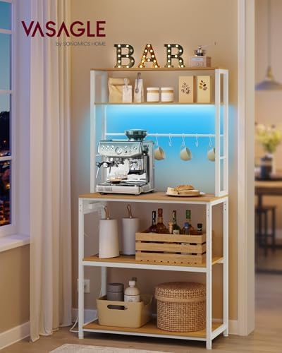VASAGLE Coffee Bar with LED Lights, 31.5 Inches Bakers Rack