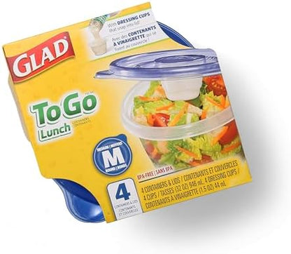 Glad GladWare To Go Lunch Containers with Dressing Cup, 32 Oz, 4 Ct, 6-Pk
