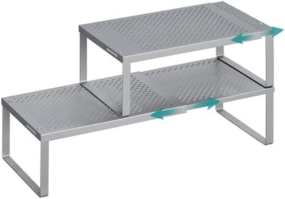 SONGMICS Spice Rack, Expandable Kitchen Countertop Shelf, Steel, Set of 2