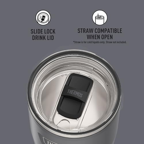 THERMOS ICON SERIES Stainless Steel Cold Tumbler with Slide Lock, 24 Ounce, Granite