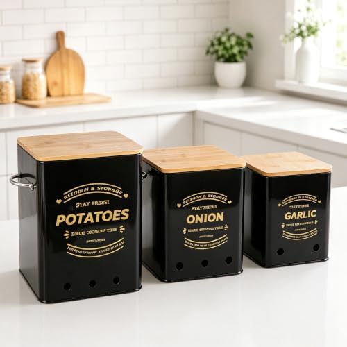 Potato Onion Garlic Storage Bin Set of 3, Metal