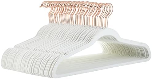 Amazon Basics Slim Velvet Non-Slip Space Saving Suit Clothes Hangers, Closet Organizer, Sturdy Construction, Ivory/Rose Gold, 50-Pack