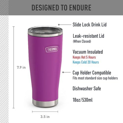 THERMOS ICON SERIES, Stainless Steel Tumbler with Slide Lock, 18 Ounce, Plum