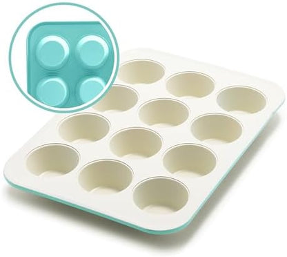 GreenLife 12 Cup Ceramic Nonstick Muffin Pan, Turquoise