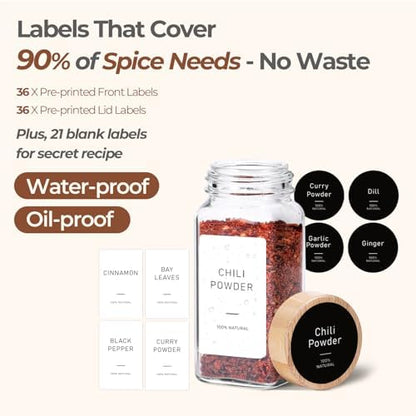 ComSaf Glass Spice Jars with with Labels 4 oz 24 Pack Bamboo Lids Bulk Set